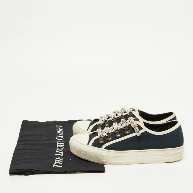 Pre Owned Dior Navy Blue/White Canvas Walk'n'Dior Low Top  Sneakers Size 37