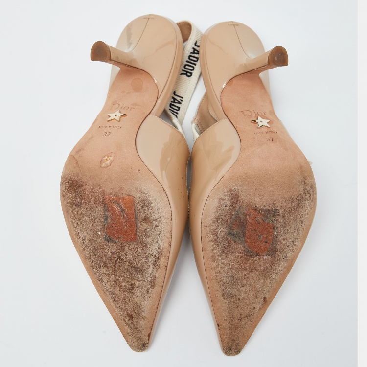 Pre Owned Dior Beige Patent Leather J'adior Slingback Pumps Size 37