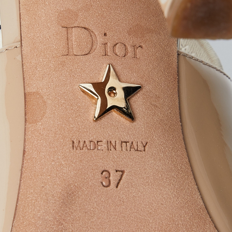 Pre Owned Dior Beige Patent Leather J'adior Slingback Pumps Size 37