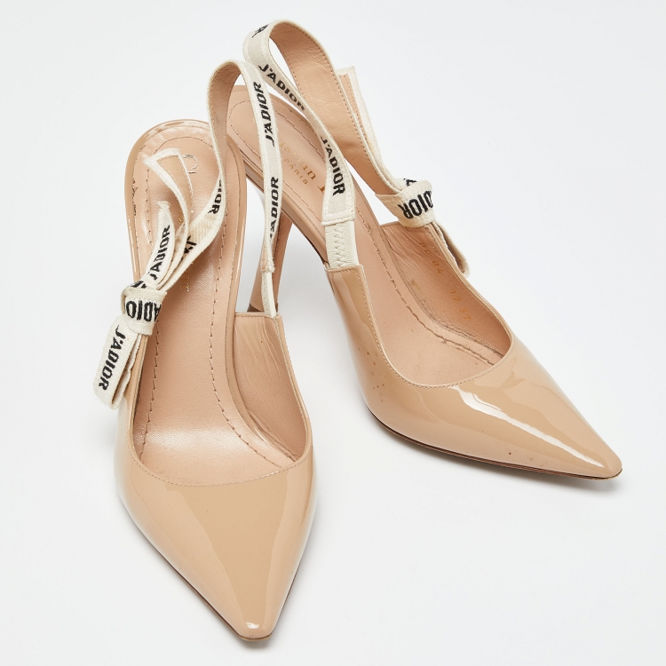 Pre Owned Dior Beige Patent Leather J'adior Slingback Pumps Size 37