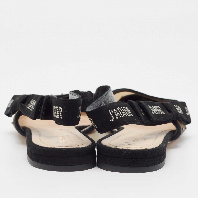 Pre Owned Dior Beige/Black Mesh and Suede J'Adior Slingback Flats Size 38