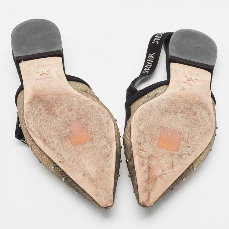 Pre Owned Dior Beige/Black Mesh and Suede J'Adior Slingback Flats Size 38
