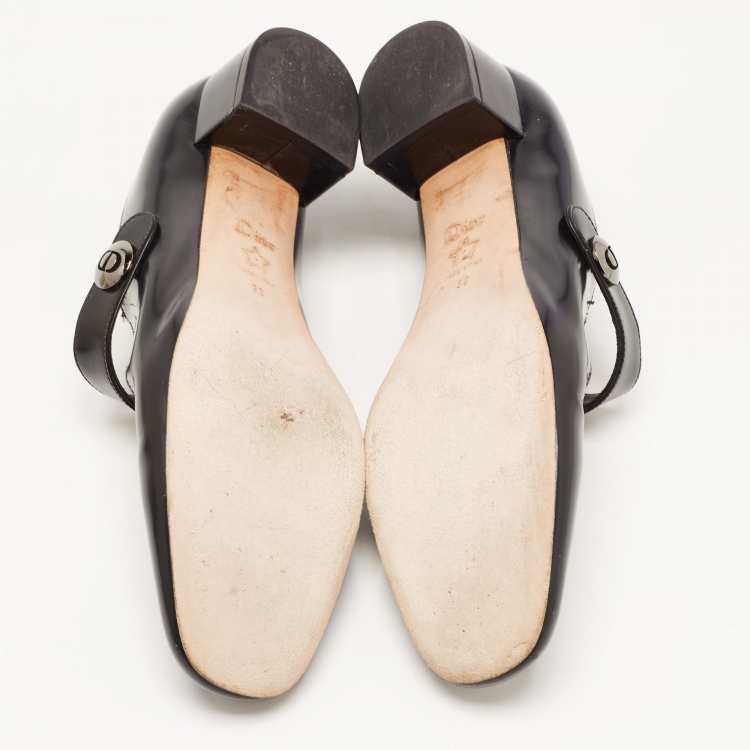 Pre Owned Dior Black Leather D-Doll Mary Jane Ballet Flats Size 39