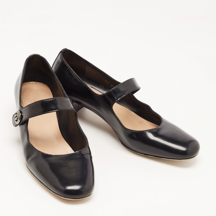 Pre Owned Dior Black Leather D-Doll Mary Jane Ballet Flats Size 39