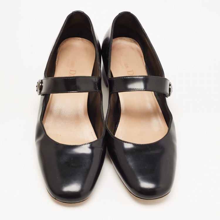 Pre Owned Dior Black Leather D-Doll Mary Jane Ballet Flats Size 39