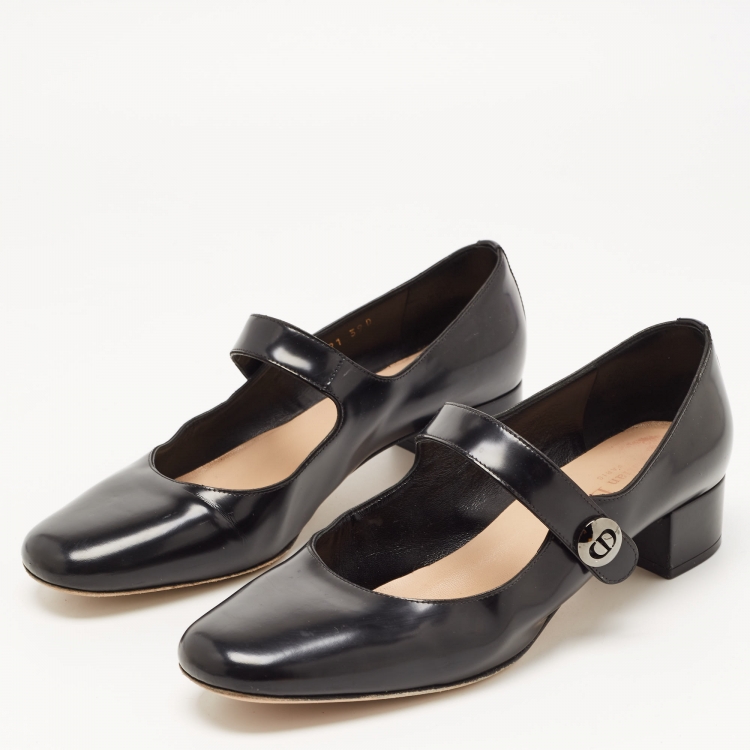 Pre Owned Dior Black Leather D-Doll Mary Jane Ballet Flats Size 39