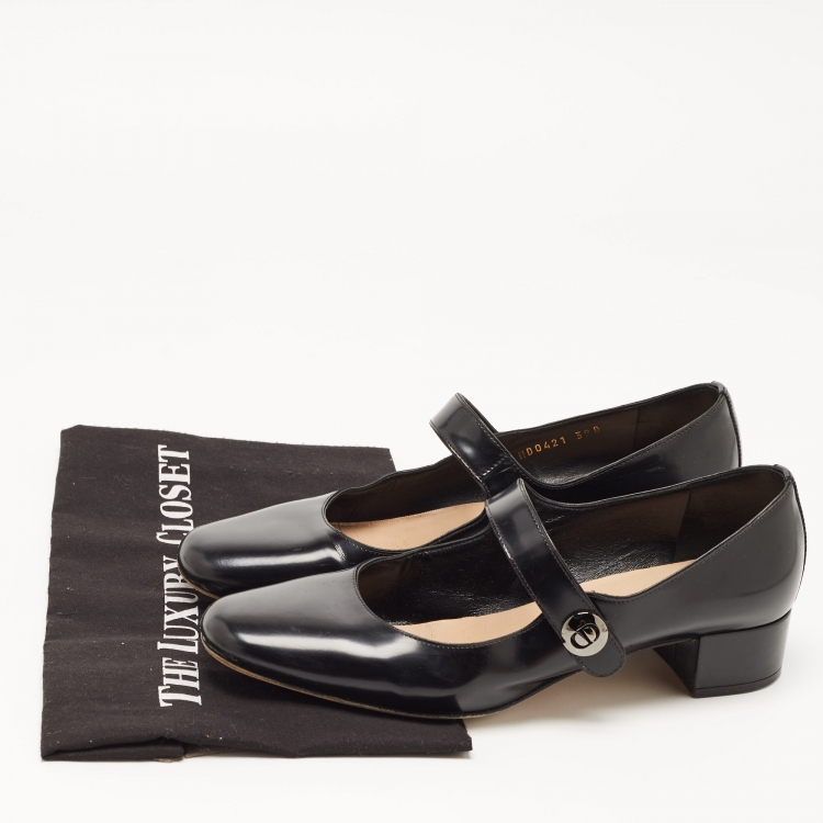 Pre Owned Dior Black Leather D-Doll Mary Jane Ballet Flats Size 39