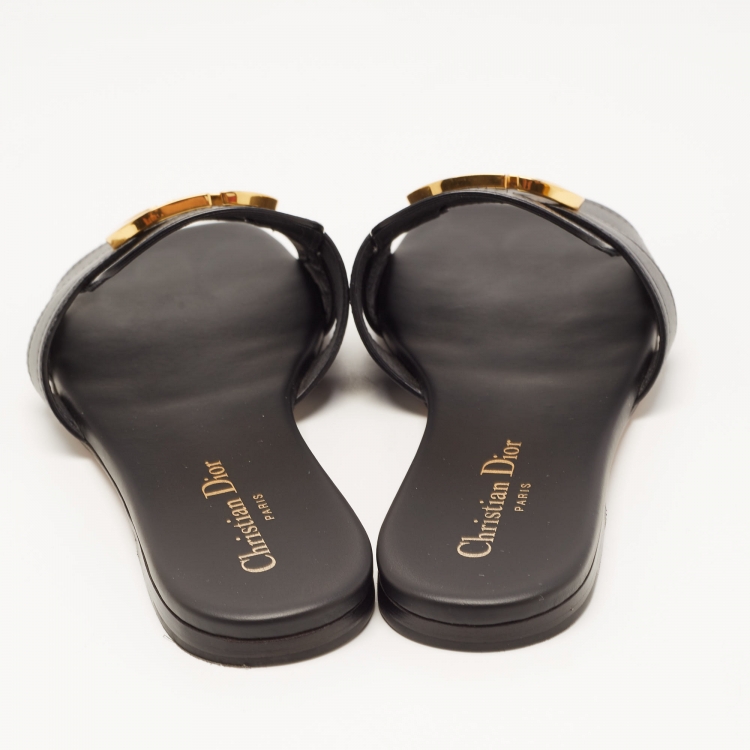 Pre Owned Dior Black Leather 30 Montaigne Flat Slides Size 38