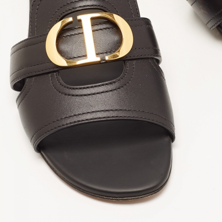 Pre Owned Dior Black Leather 30 Montaigne Flat Slides Size 38