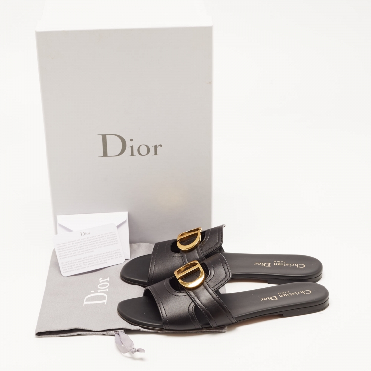 Pre Owned Dior Black Leather 30 Montaigne Flat Slides Size 38