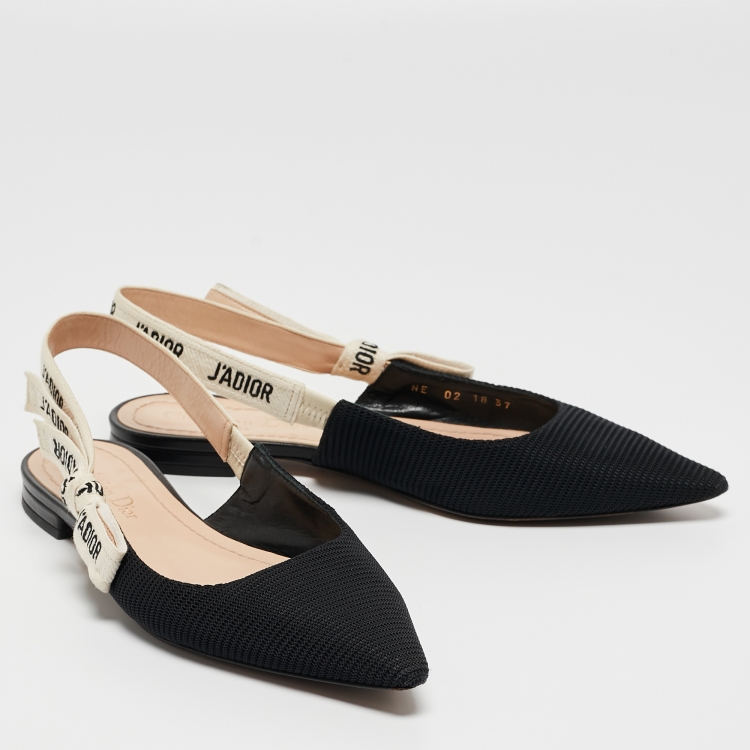 Pre Owned Dior Black Technical Fabric J'adior Slingback Flats Size 37