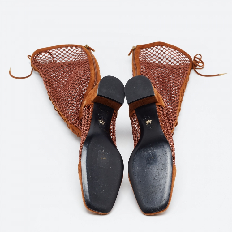 Pre Owned Christian Dior Brown Suede and Mesh Accents Knee Boots Size 40.5