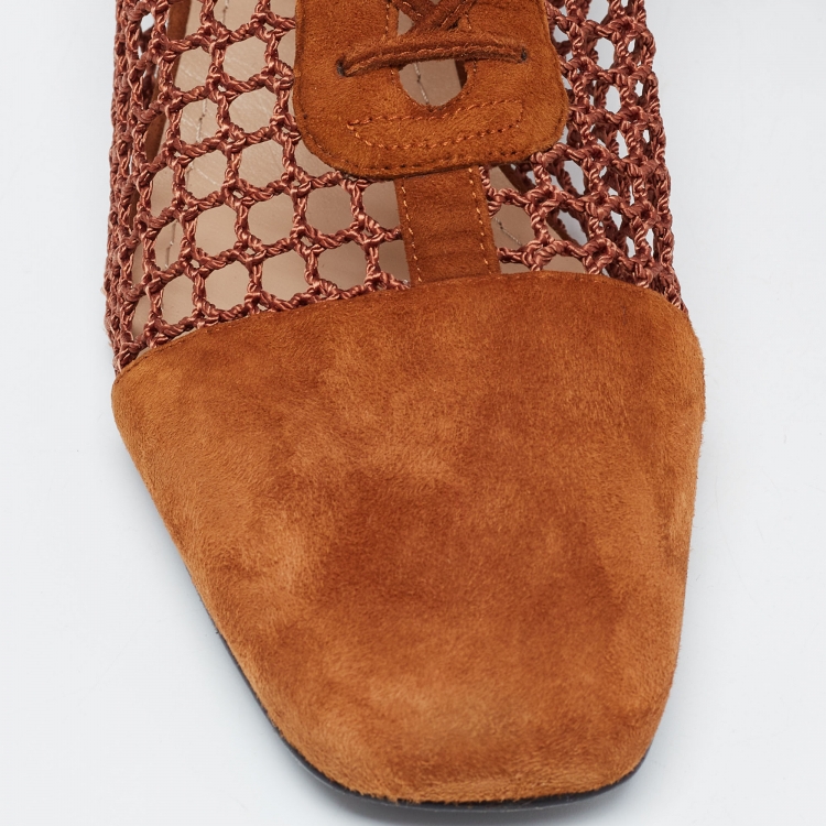 Pre Owned Christian Dior Brown Suede and Mesh Accents Knee Boots Size 40.5