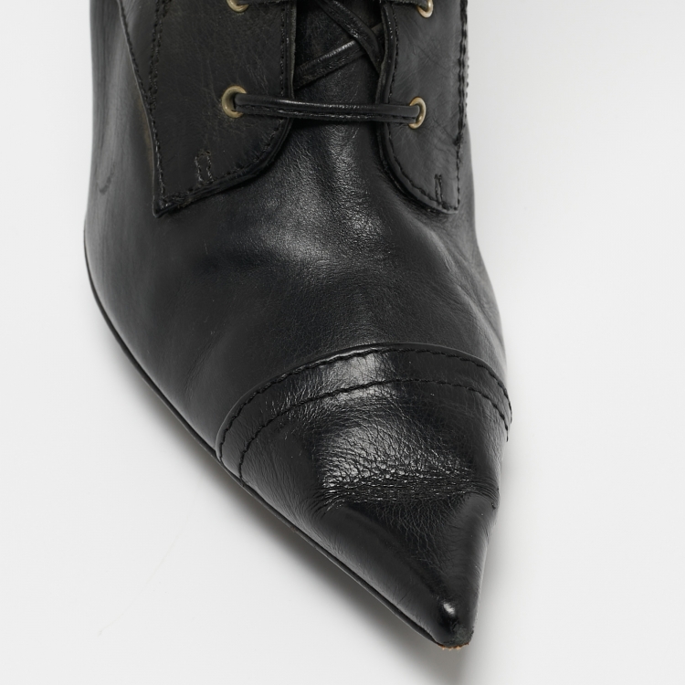 Pre Owned Dior Black Leather Lace Up Knee Length Boots Size 39