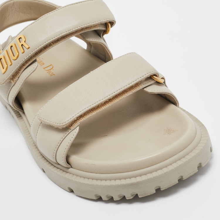 Pre Owned Dior  Grey Leather DiorAct  Slingback Sandals Size 38.5