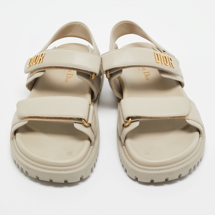 Pre Owned Dior  Grey Leather DiorAct  Slingback Sandals Size 38.5