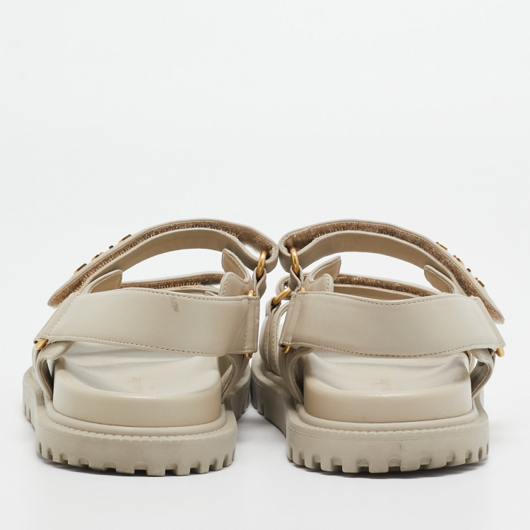 Pre Owned Dior  Grey Leather DiorAct  Slingback Sandals Size 38.5