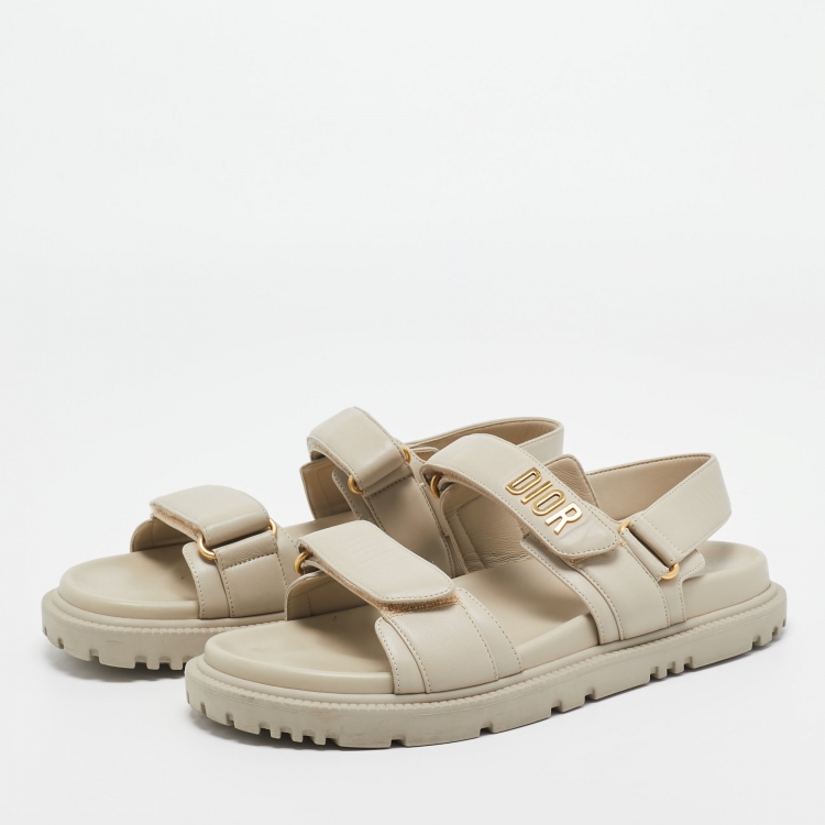 Pre Owned Dior  Grey Leather DiorAct  Slingback Sandals Size 38.5