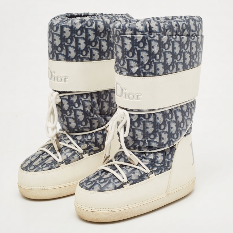 Pre Owned Dior Blue/White Denim and Leather Moon Boots Size 35-37