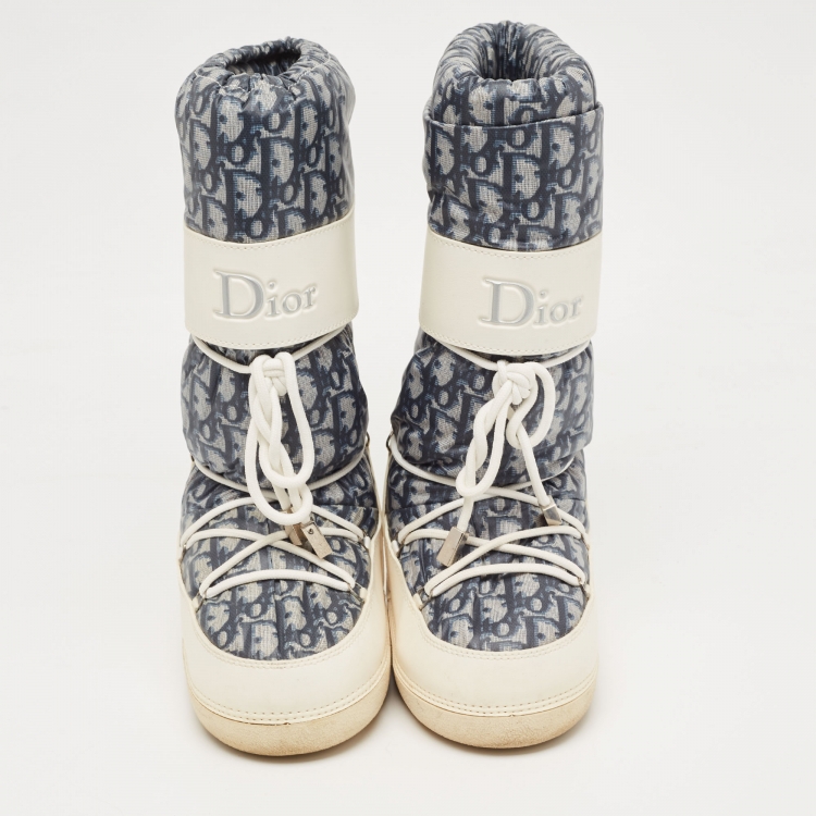Pre Owned Dior Blue/White Denim and Leather Moon Boots Size 35-37