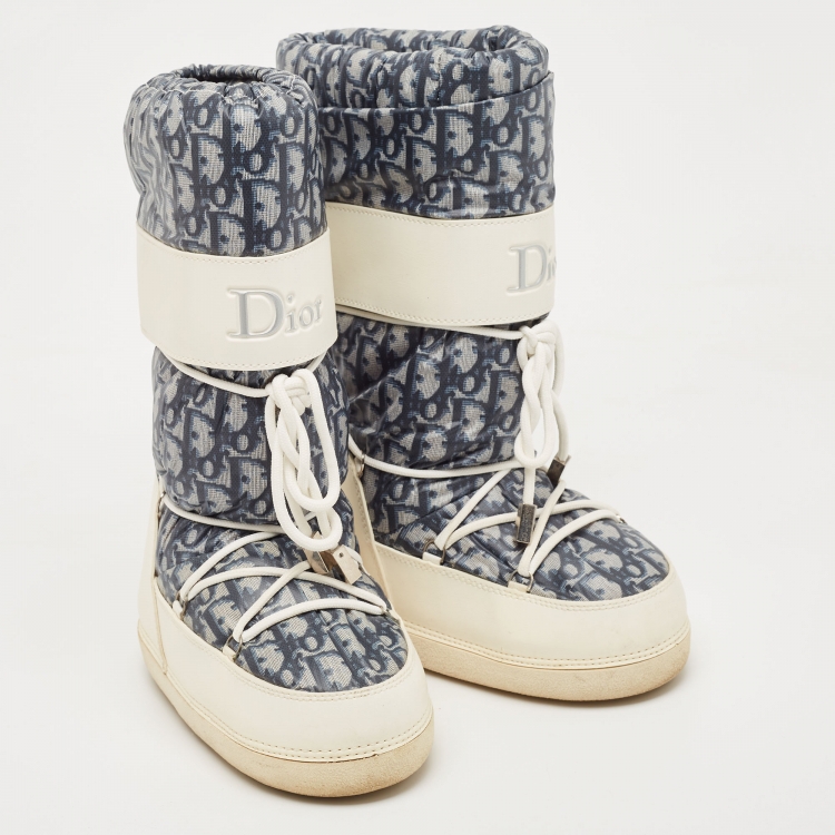 Pre Owned Dior Blue/White Denim and Leather Moon Boots Size 35-37