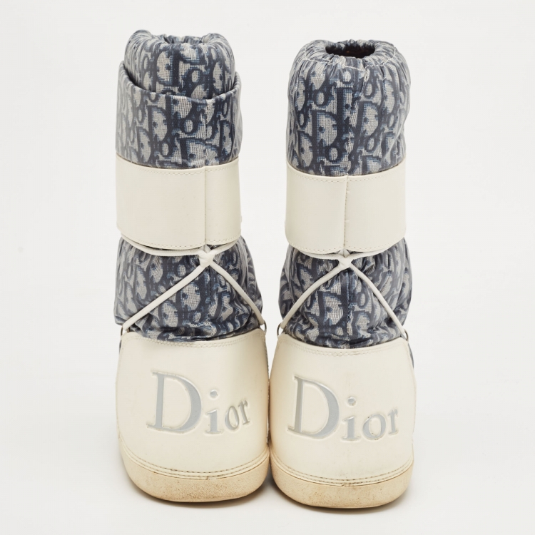 Pre Owned Dior Blue/White Denim and Leather Moon Boots Size 35-37