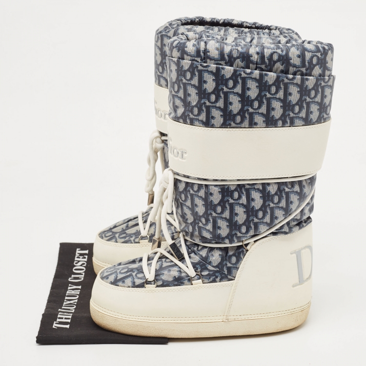 Pre Owned Dior Blue/White Denim and Leather Moon Boots Size 35-37