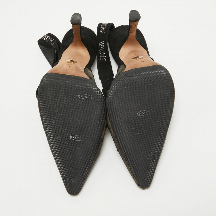 Pre Owned Dior Beige/Black Mesh and Suede J'Adior Slingback Pumps Size 37.5