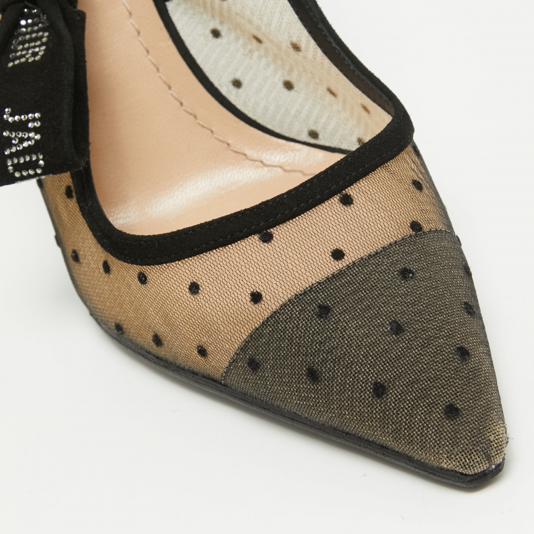 Pre Owned Dior Beige/Black Mesh and Suede J'Adior Slingback Pumps Size 37.5