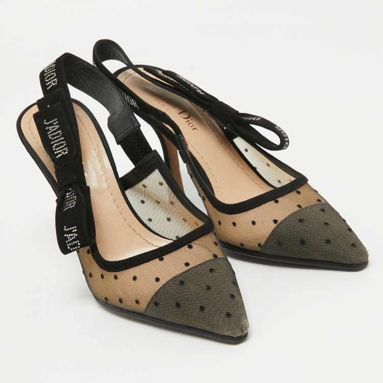 Pre Owned Dior Beige/Black Mesh and Suede J'Adior Slingback Pumps Size 37.5