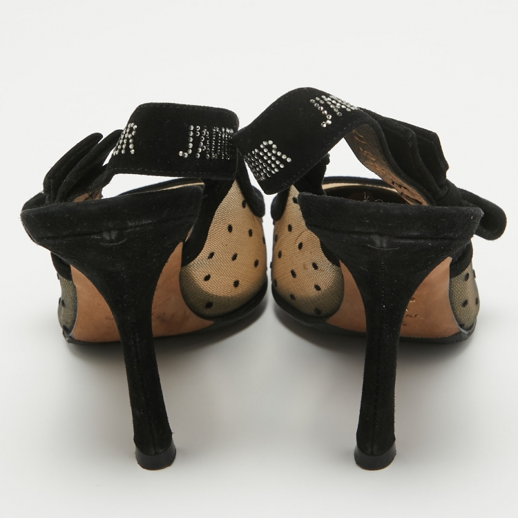 Pre Owned Dior Beige/Black Mesh and Suede J'Adior Slingback Pumps Size 37.5