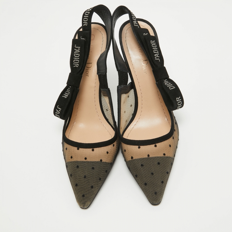 Pre Owned Dior Beige/Black Mesh and Suede J'Adior Slingback Pumps Size 37.5