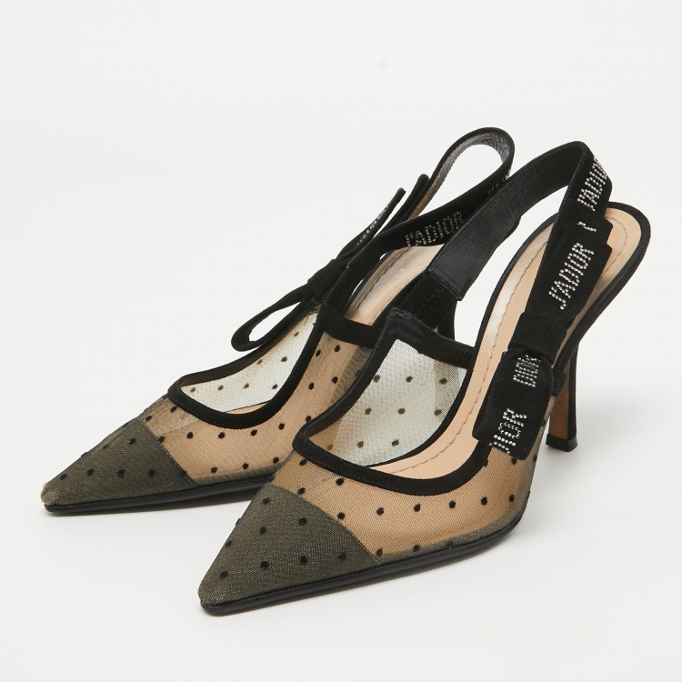 Pre Owned Dior Beige/Black Mesh and Suede J'Adior Slingback Pumps Size 37.5