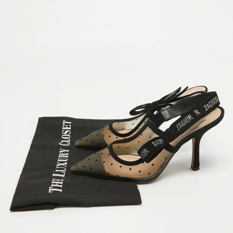 Pre Owned Dior Beige/Black Mesh and Suede J'Adior Slingback Pumps Size 37.5