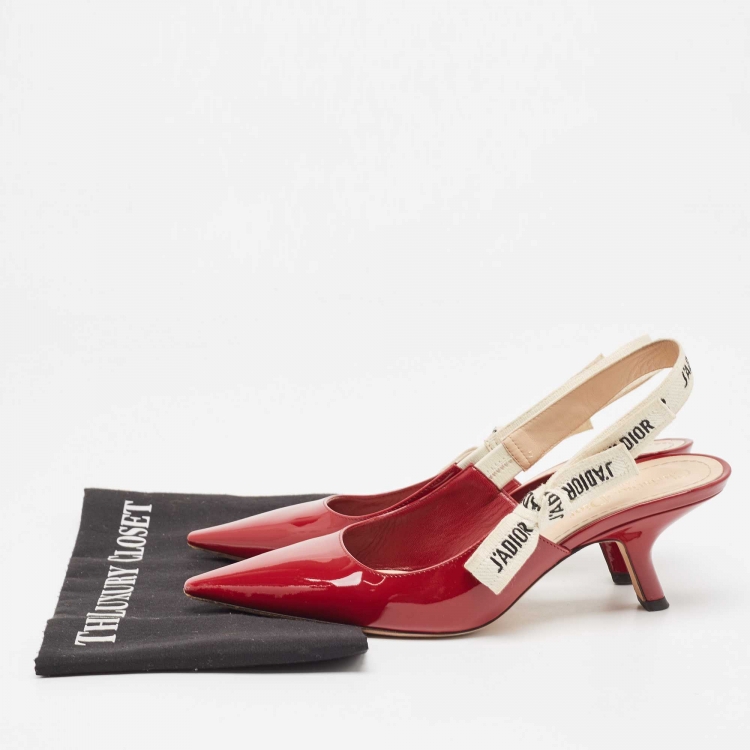 Pre Owned Dior Burgundy Patent Leather J'adior Slingback Pumps Size 38.5