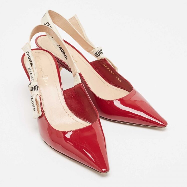 Pre Owned Dior Burgundy Patent Leather J'adior Slingback Pumps Size 38.5