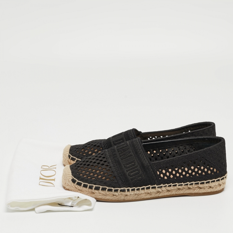 Pre Owned Dior Black Mesh Granville Espadrille Flats Size 35