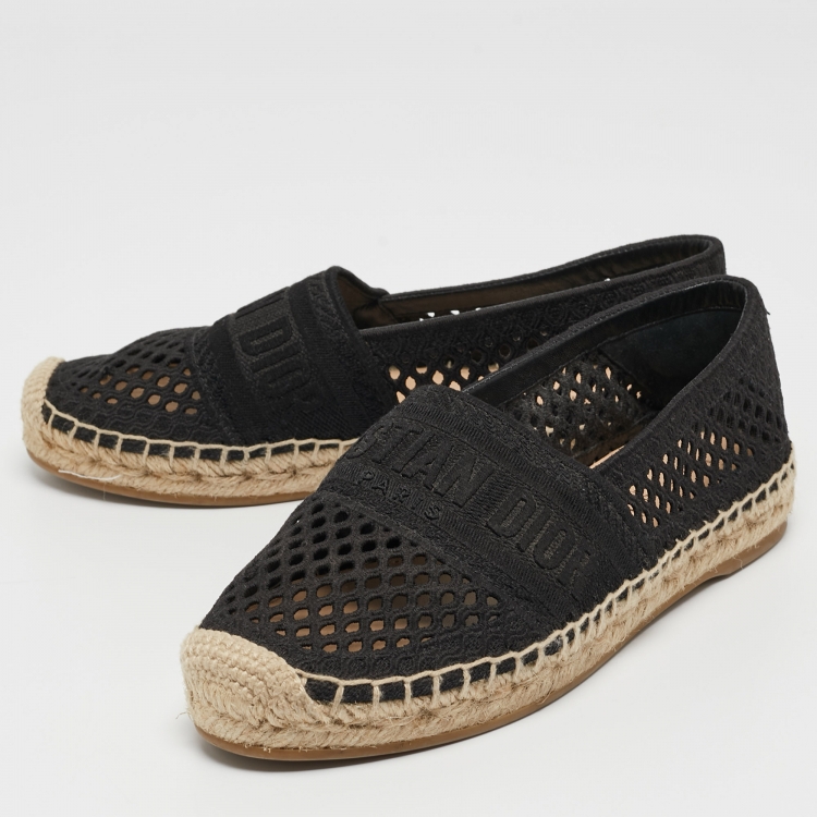 Pre Owned Dior Black Mesh Granville Espadrille Flats Size 35