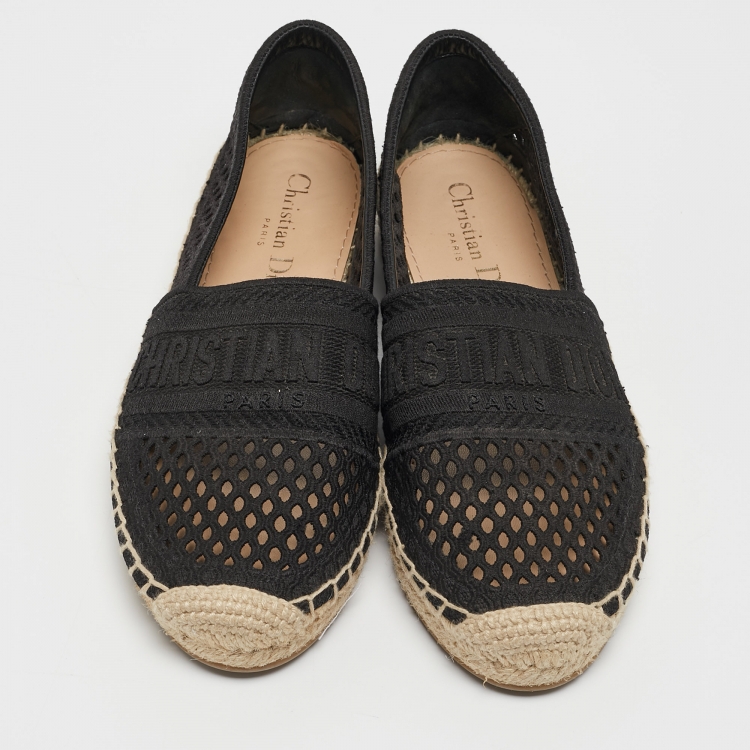 Pre Owned Dior Black Mesh Granville Espadrille Flats Size 35