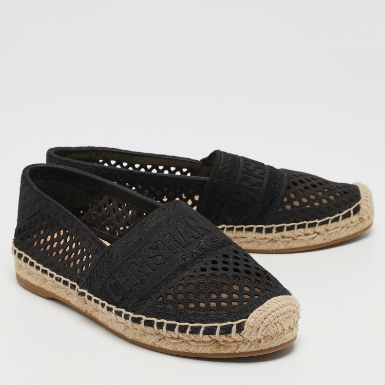 Pre Owned Dior Black Mesh Granville Espadrille Flats Size 35