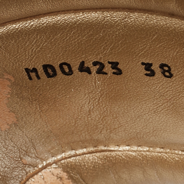 Pre Owned Dior Gold Leather Every D Slide Flats Size 38