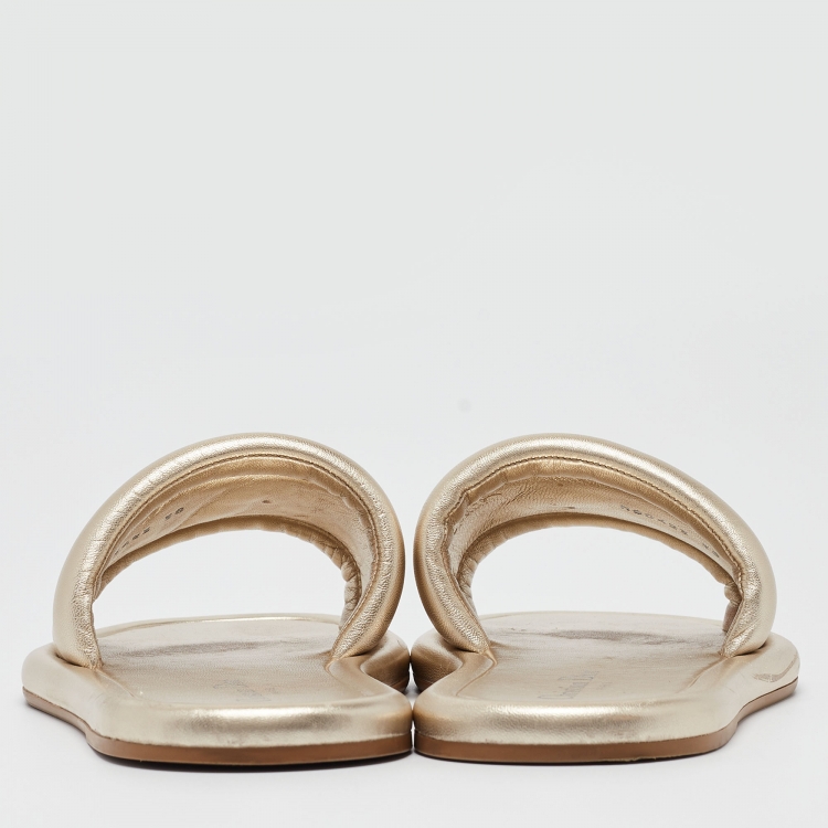 Pre Owned Dior Gold Leather Every D Slide Flats Size 38