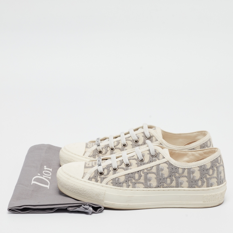 Pre Owned Dior Grey/Cream Canvas Walk'n'Dior Sneakers Size 37.5