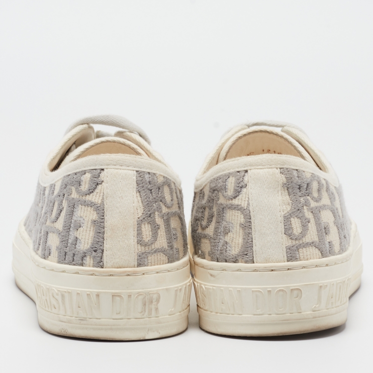 Pre Owned Dior Grey/Cream Canvas Walk'n'Dior Sneakers Size 37.5