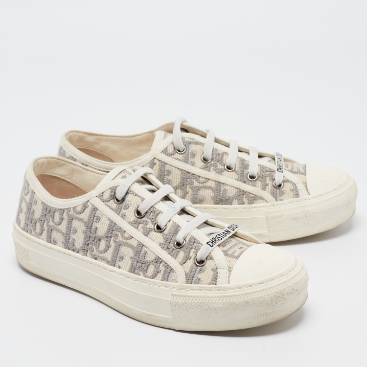 Pre Owned Dior Grey/Cream Canvas Walk'n'Dior Sneakers Size 37.5