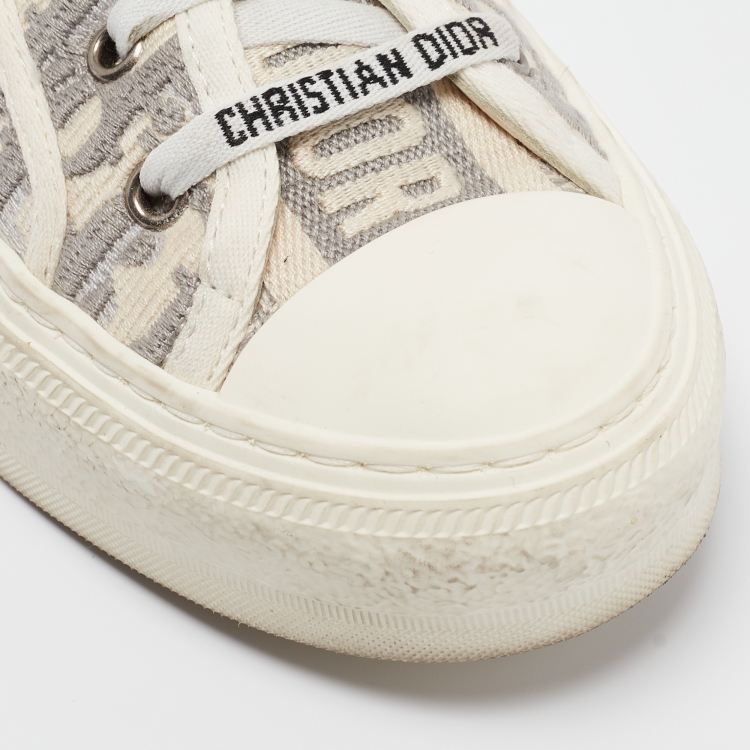 Pre Owned Dior Grey/Cream Canvas Walk'n'Dior Sneakers Size 37.5