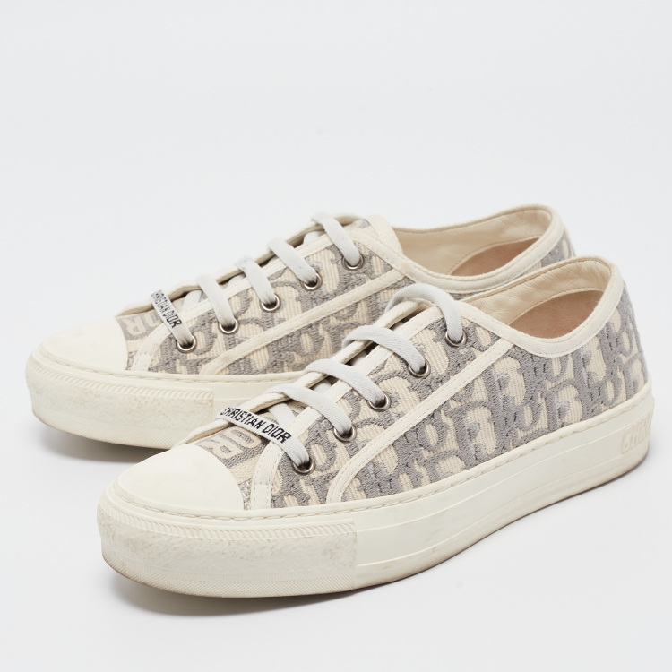 Pre Owned Dior Grey/Cream Canvas Walk'n'Dior Sneakers Size 37.5
