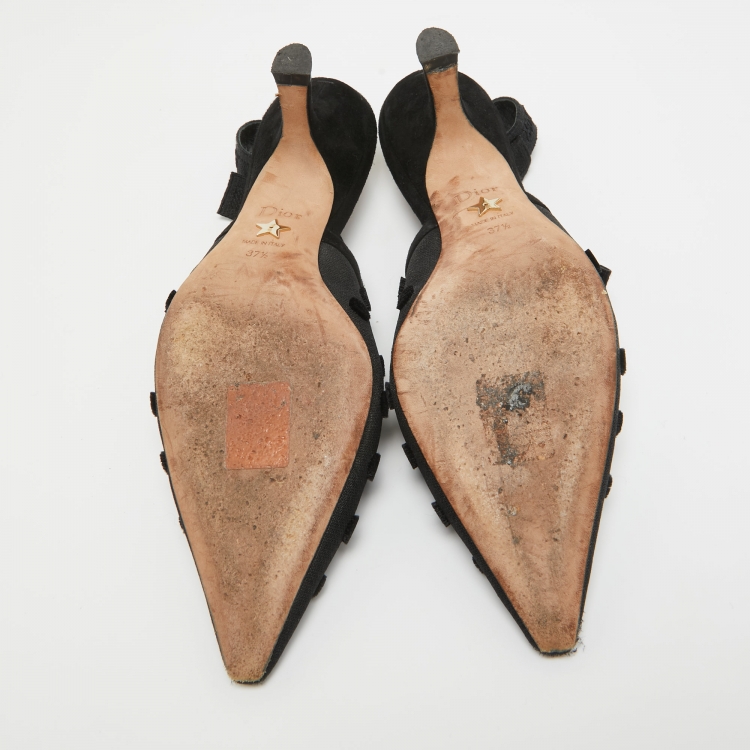 Pre Owned Dior Black Mesh and Suede J'adior Slingback Pumps Size 37.5