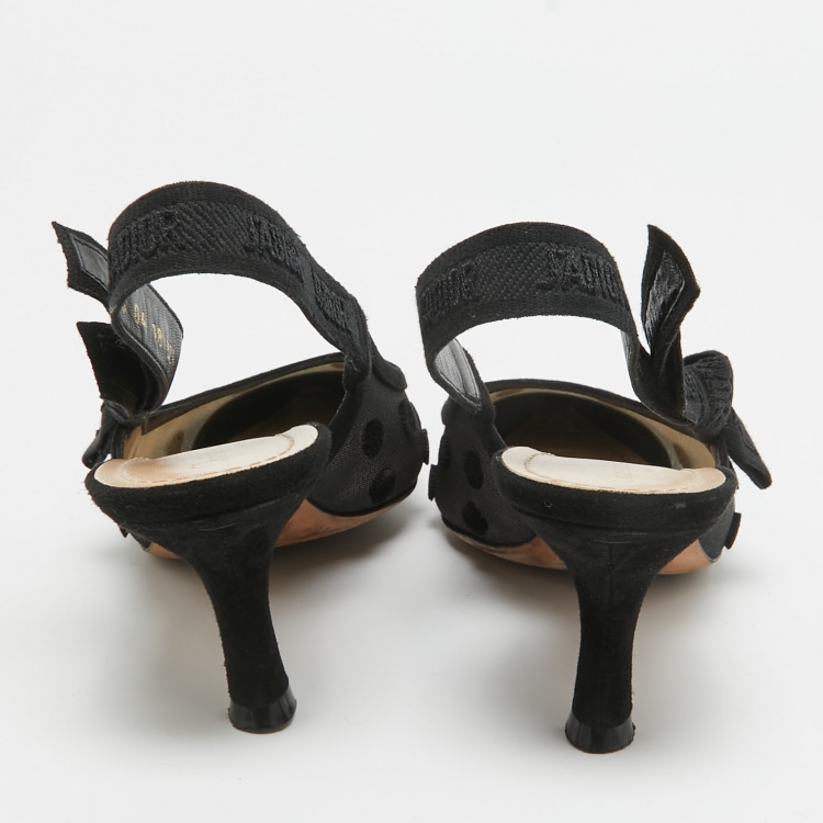 Pre Owned Dior Black Mesh and Suede J'adior Slingback Pumps Size 37.5