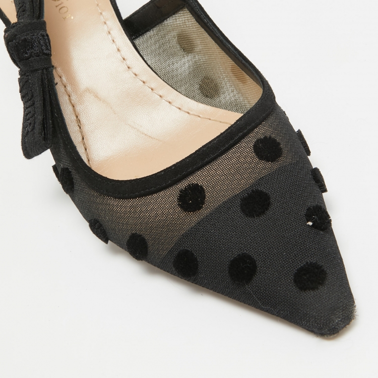 Pre Owned Dior Black Mesh and Suede J'adior Slingback Pumps Size 37.5